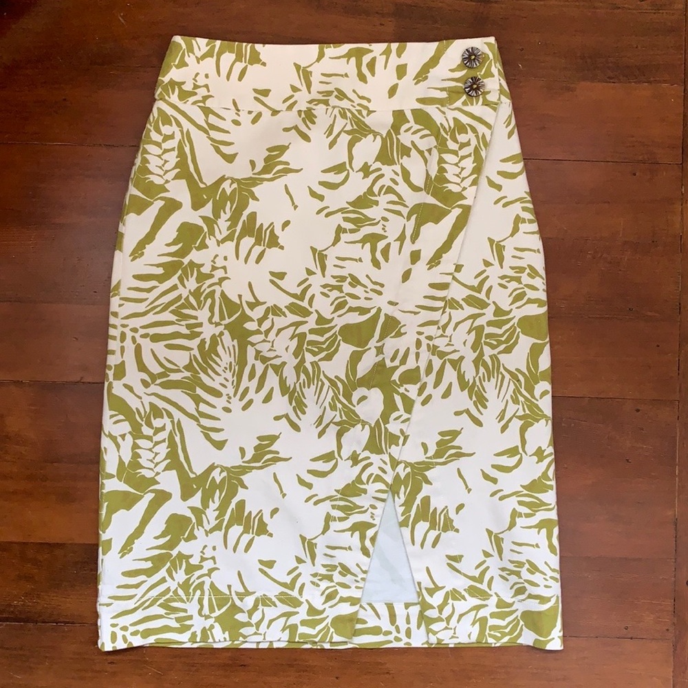 Anthropologie Maeve Frond Print Skirt in Chartreuse